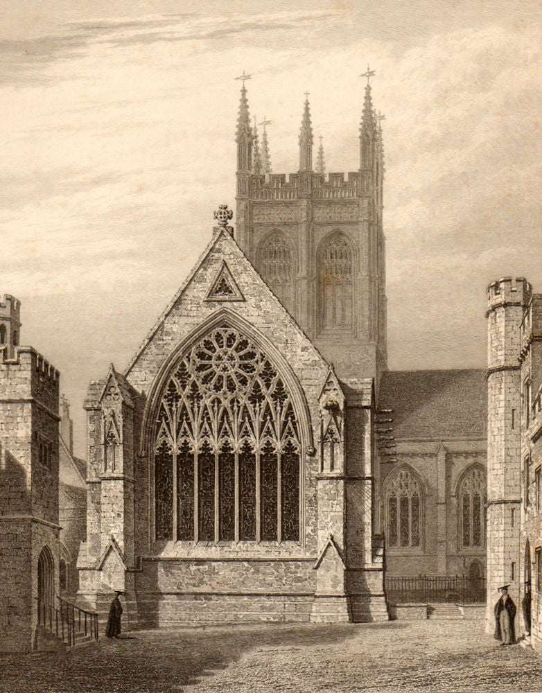 Merton College Chapel, from the Quadrangle, Oxford, by John Le Keux 1837 print